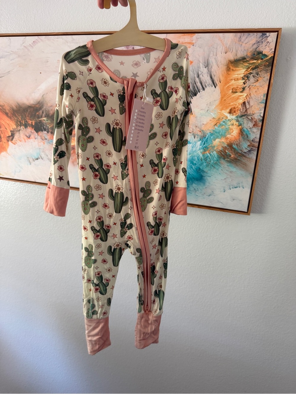 Kids Cactus Print Zip-Front One-Piece - Pink Trim bamboo pajama